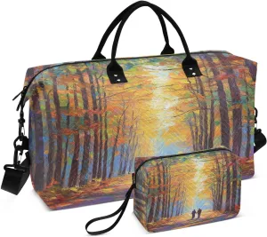 Couple Path Golden Sports Gym Bag for Women Men Travel Duffel Bag Weekend Overnight Carry on Bag with Toiletry Bag Hospital Bag for Workout Swimming Yoga Plane Hospital