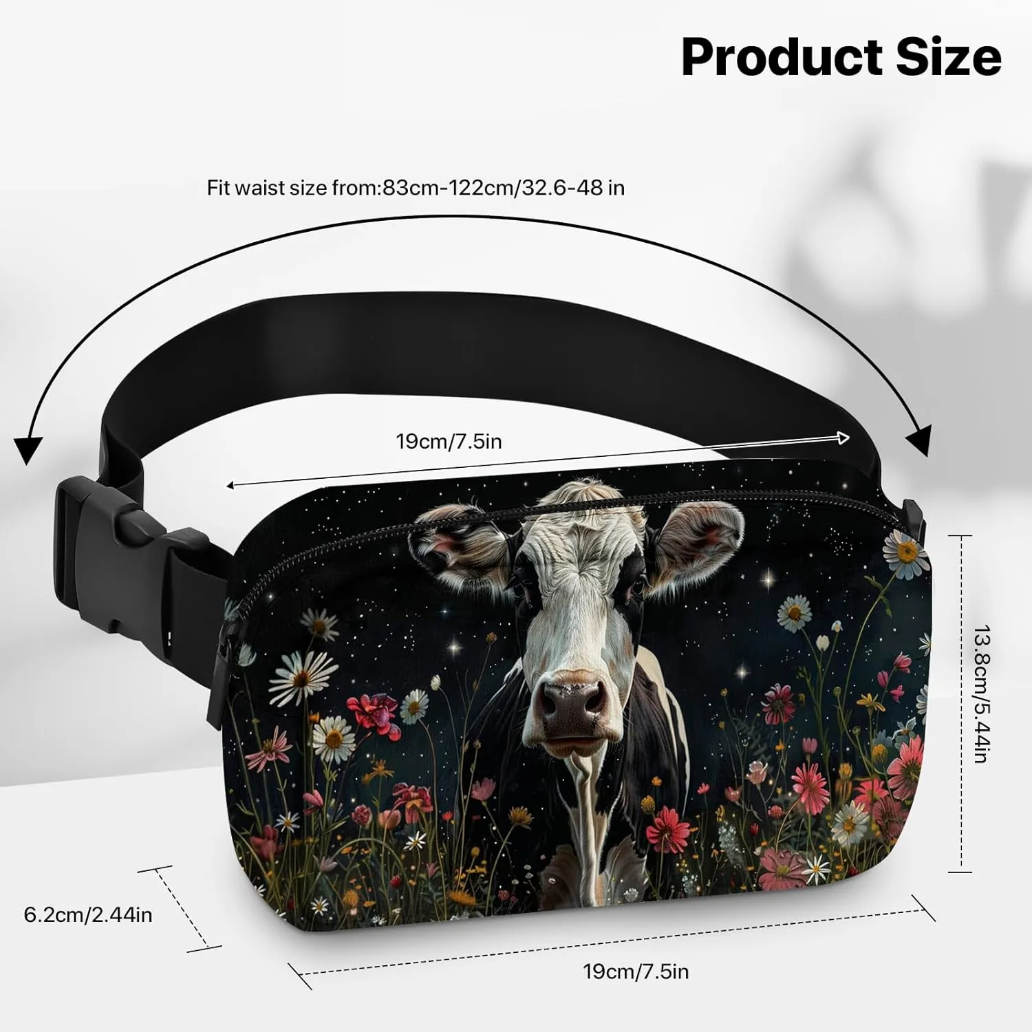 Cow Fanny Pack for Women Men Belt Bag Waterproof Waist Bags With Adjustable Straps Phone Purse Wallet Presents for Travel Sports Workout