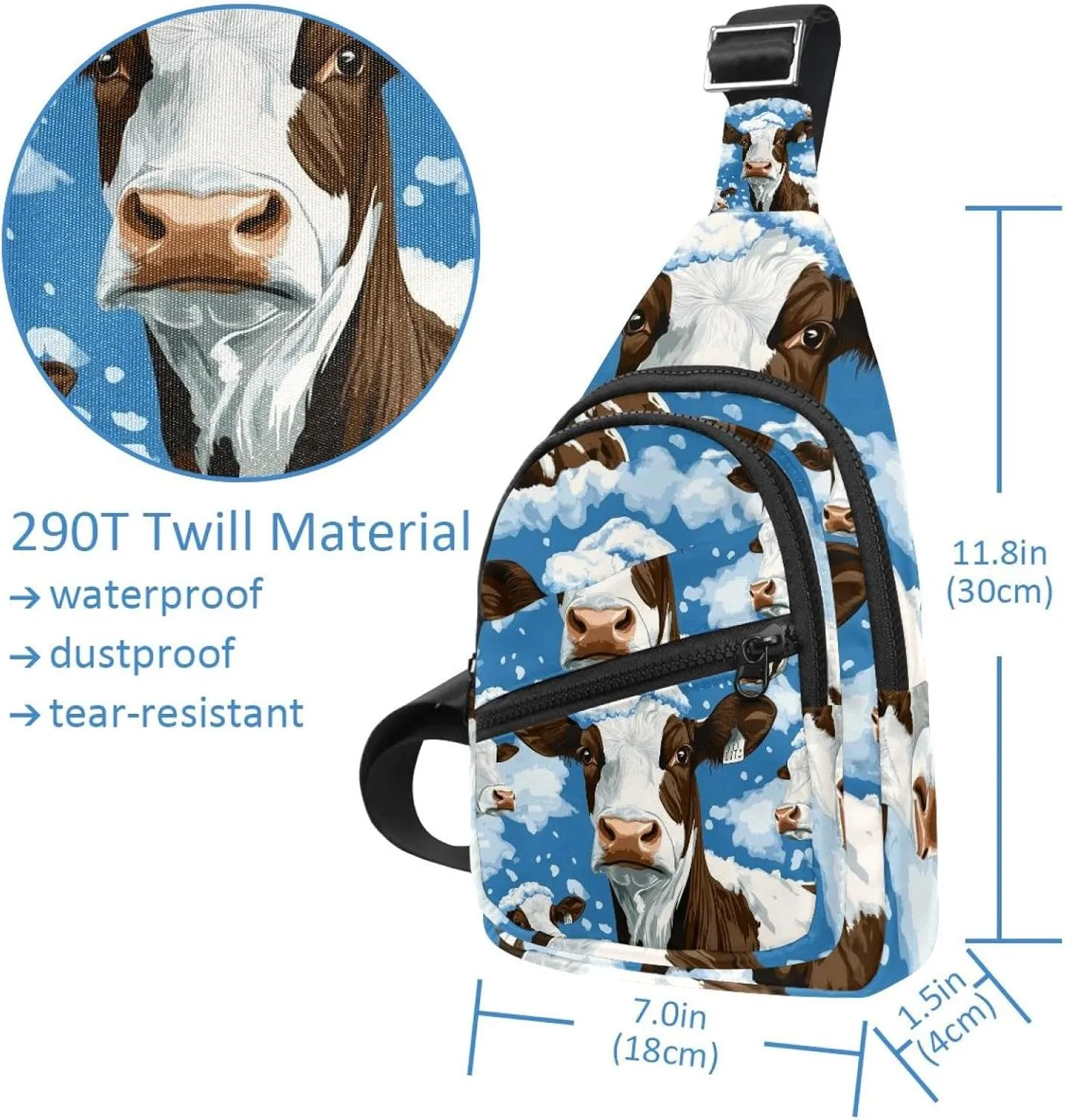 Cow in Snow (2) Chest Bag Daypack Crossbody for Travel Sport Running Hiking
