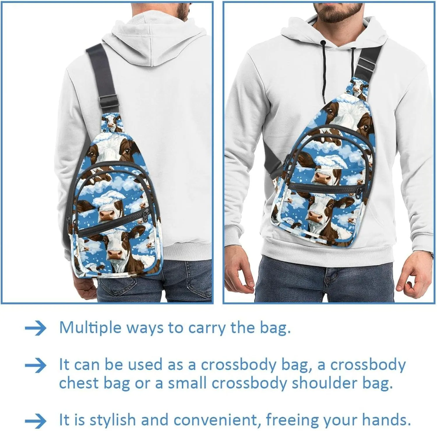 Cow in Snow (2) Chest Bag Daypack Crossbody for Travel Sport Running Hiking