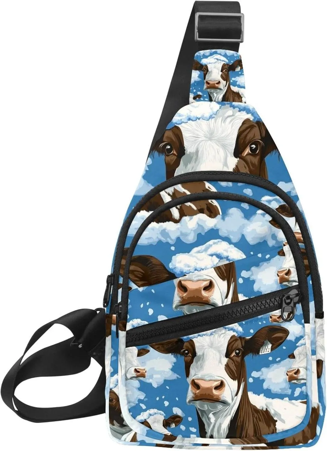Cow in Snow (2) Chest Bag Daypack Crossbody for Travel Sport Running Hiking