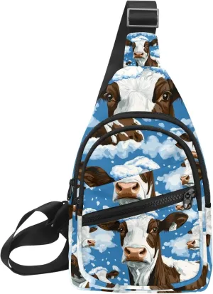 Cow in Snow (2) Chest Bag Daypack Crossbody for Travel Sport Running Hiking