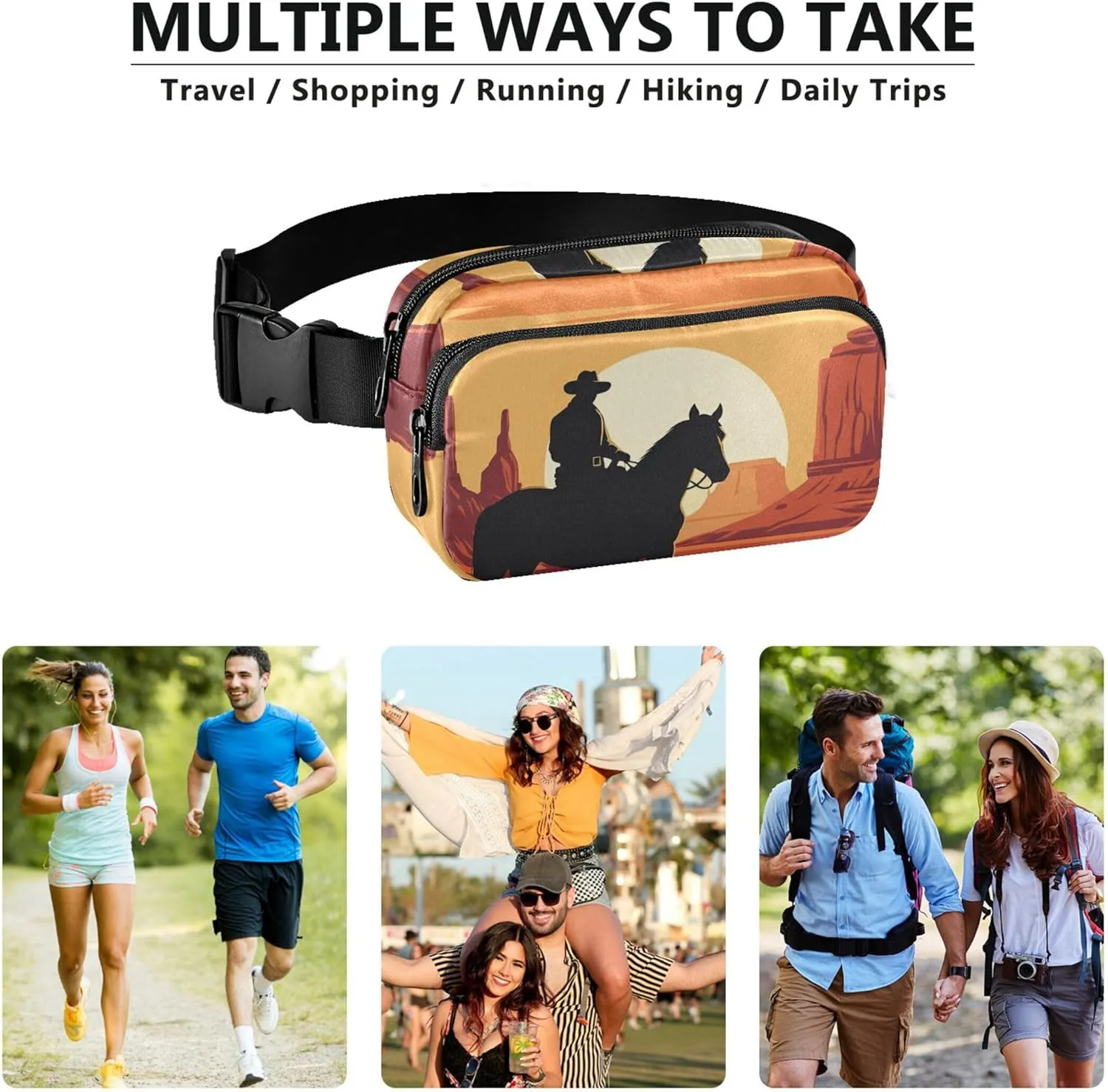Cowboy Horse Orange Desert Fanny Pack for Women Funny Hip Pouch Belt Bag Waterproof Waist Bag for Women