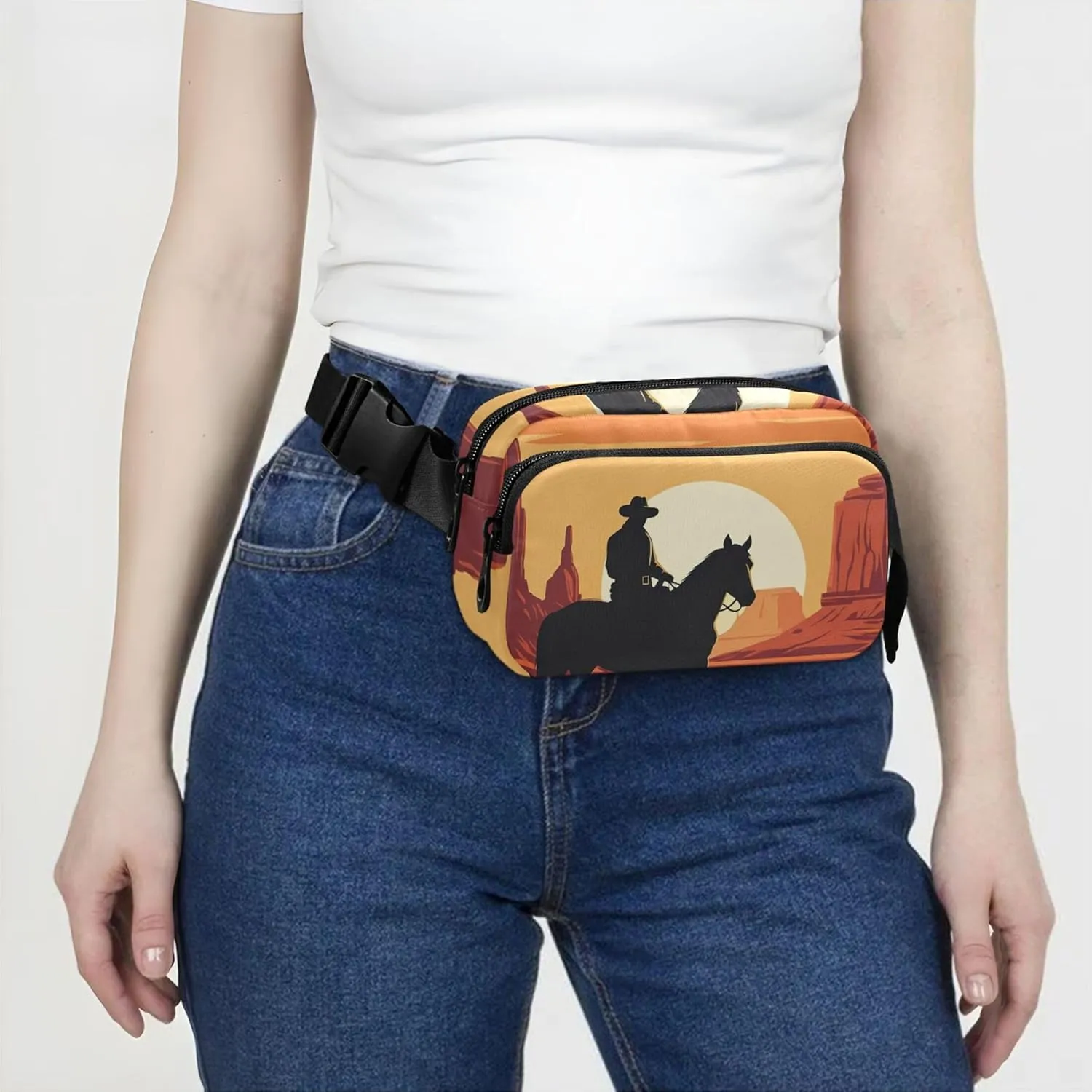 Cowboy Horse Orange Desert Fanny Pack for Women Funny Hip Pouch Belt Bag Waterproof Waist Bag for Women