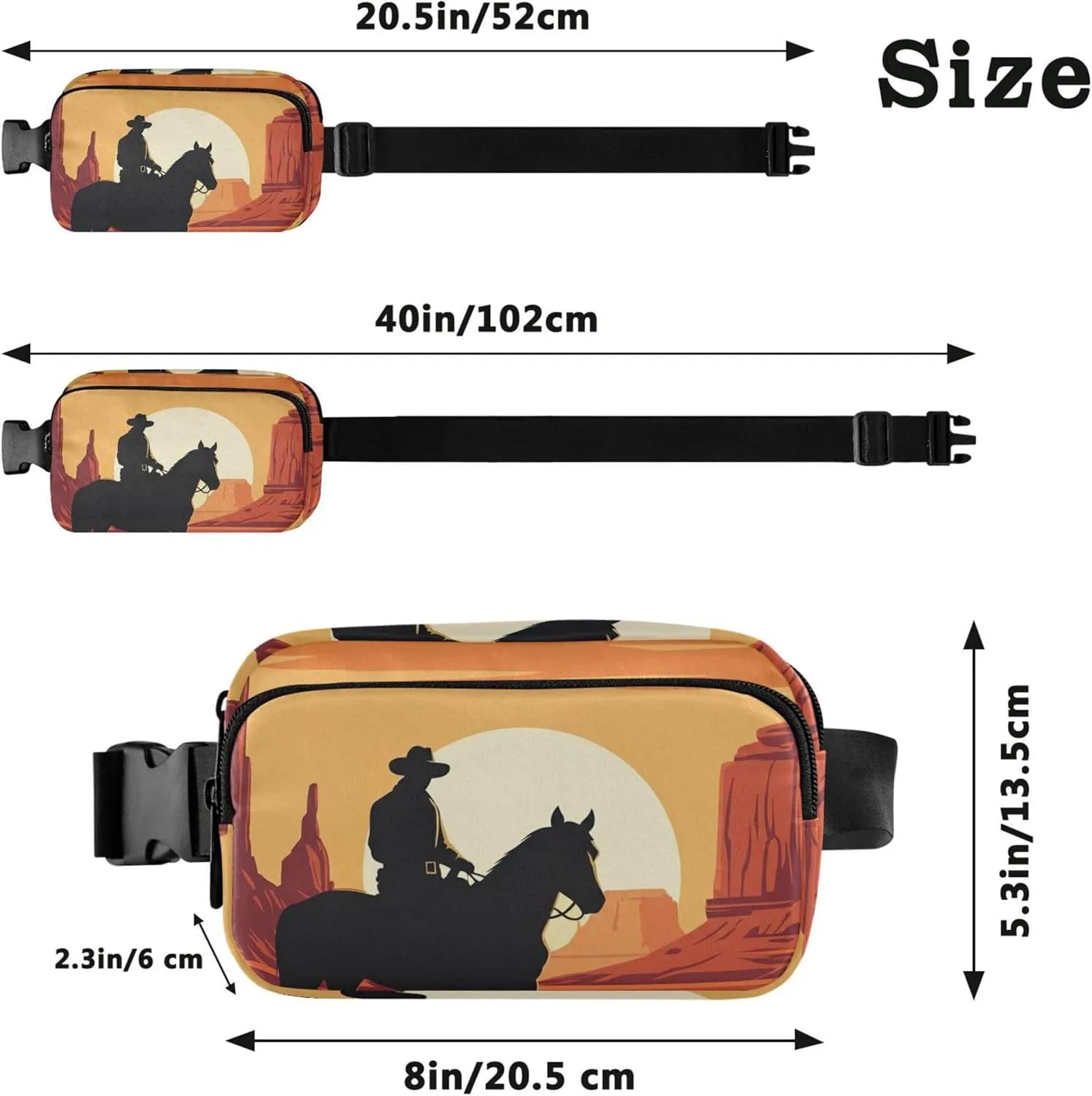 Cowboy Horse Orange Desert Fanny Pack for Women Funny Hip Pouch Belt Bag Waterproof Waist Bag for Women