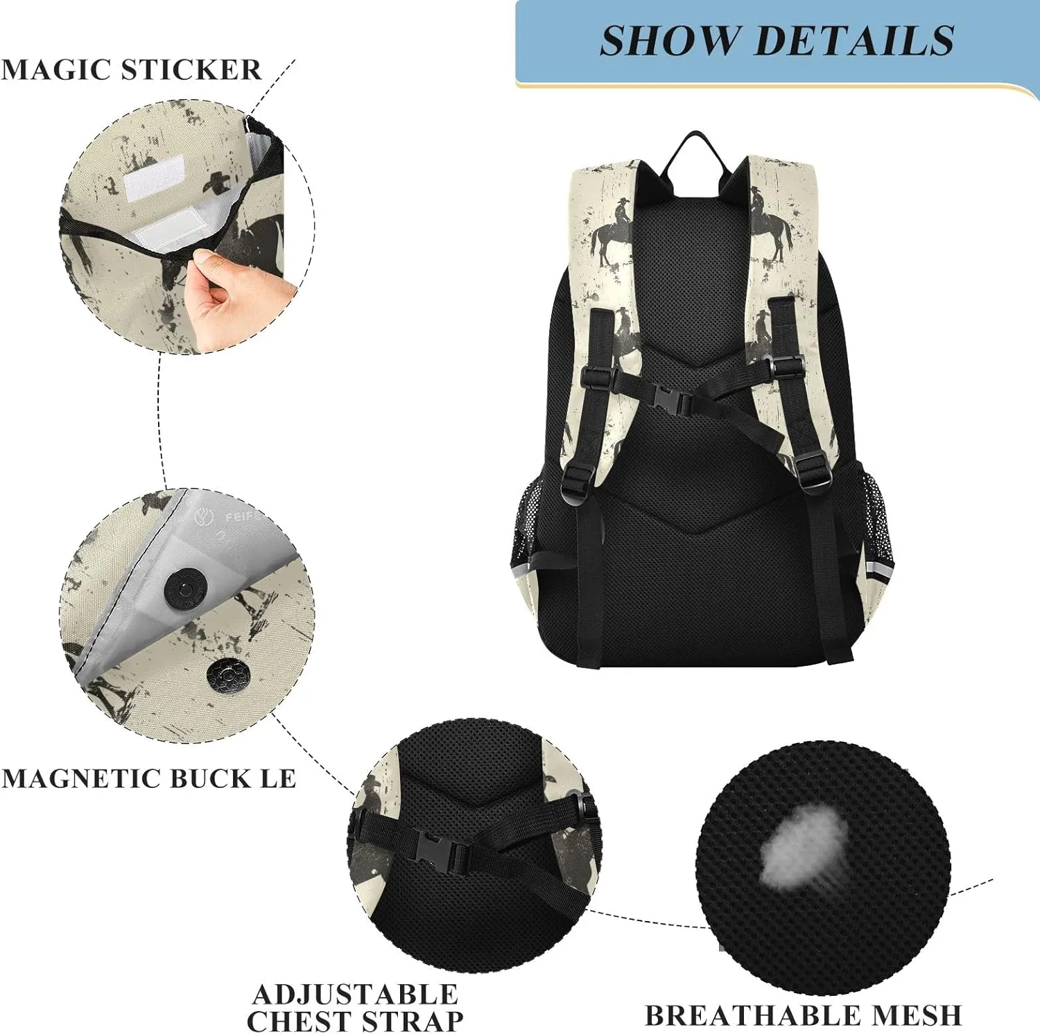 Cowboys Silhouette Children Backpack, Lightweight Large Capacity Elementary Student Backpack, Kid Travel Bags, Backpacks Girl