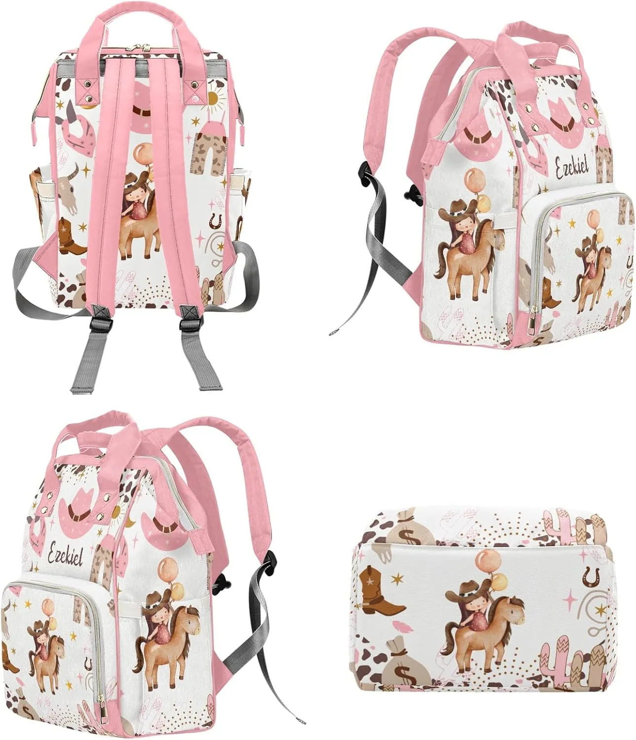 Cowgirl Balloon Western Life Personalized Name Diaper Bag Backpack,Custom Travel DayPack for Nappy Mommy Bag Gift