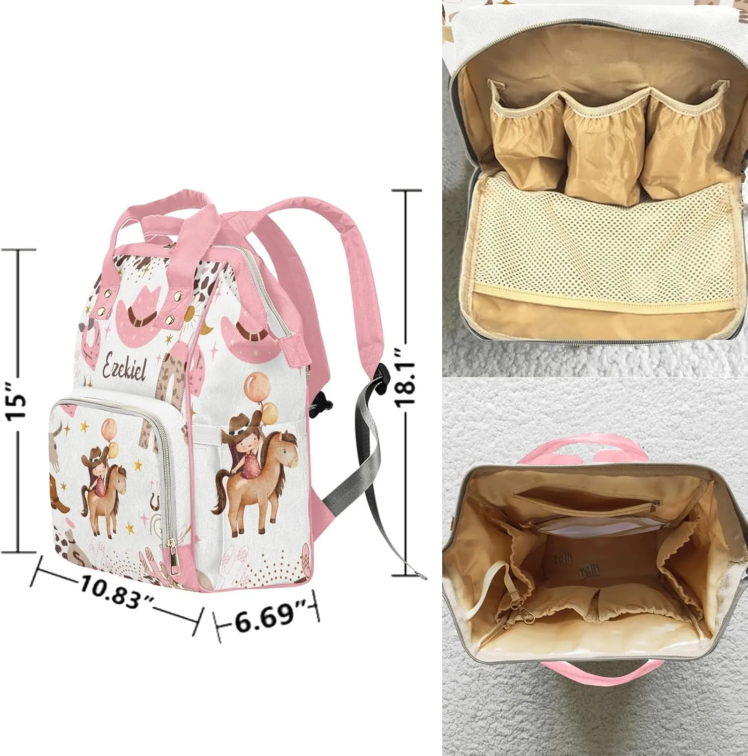 Cowgirl Balloon Western Life Personalized Name Diaper Bag Backpack,Custom Travel DayPack for Nappy Mommy Bag Gift