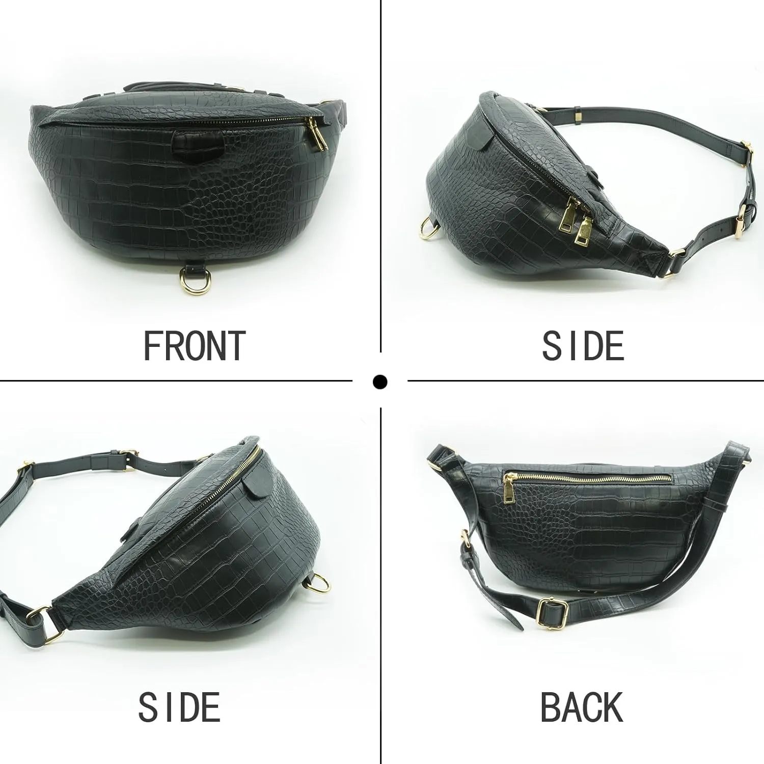 Crocodile pattern Pack Crossbody Bags Belt Chest Bag for Women Men Belt Bag Fashion Waist Packs for Hiking Walking Biking Travel Cycling (Black 2)