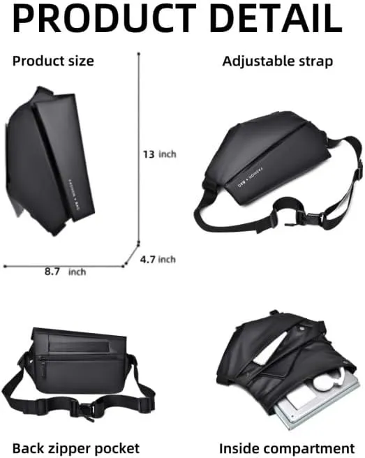 Crossbody Bag for Men, Leather Backpack Sling Bags Hiking Daypack Shoulder Strap Casual Backpacks for Travel 2025 (Black)