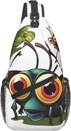 Crossbody Bag Sling Backpack Cartoon Insect Travel Hiking Chest Bag Daypack for Women Men