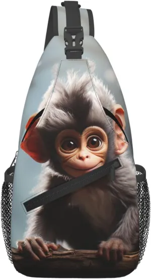 Crossbody Bag Sling Backpack cute monkey Travel Hiking Chest Bag Daypack for Women Men