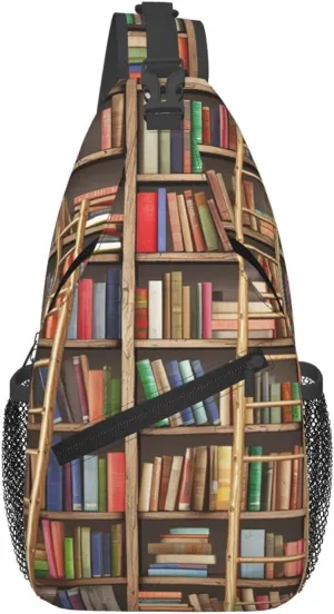 Crossbody Bag Sling Backpack Funny Book Shelves Travel Hiking Chest Bag Daypack for Women Men