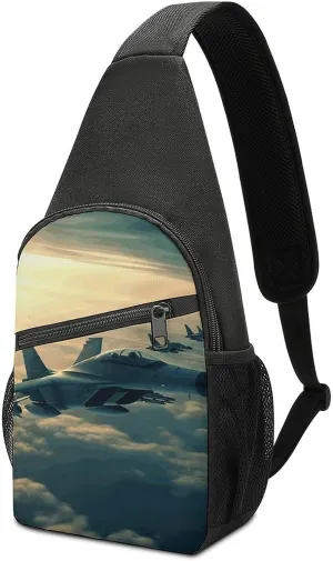 Crossbody Bags for Women Men Aircraft Fighter Jets Printed Sling Backpack Mini Chest Backpack Lightweight Travel Hiking Daypack Casual Shoulder Daypack
