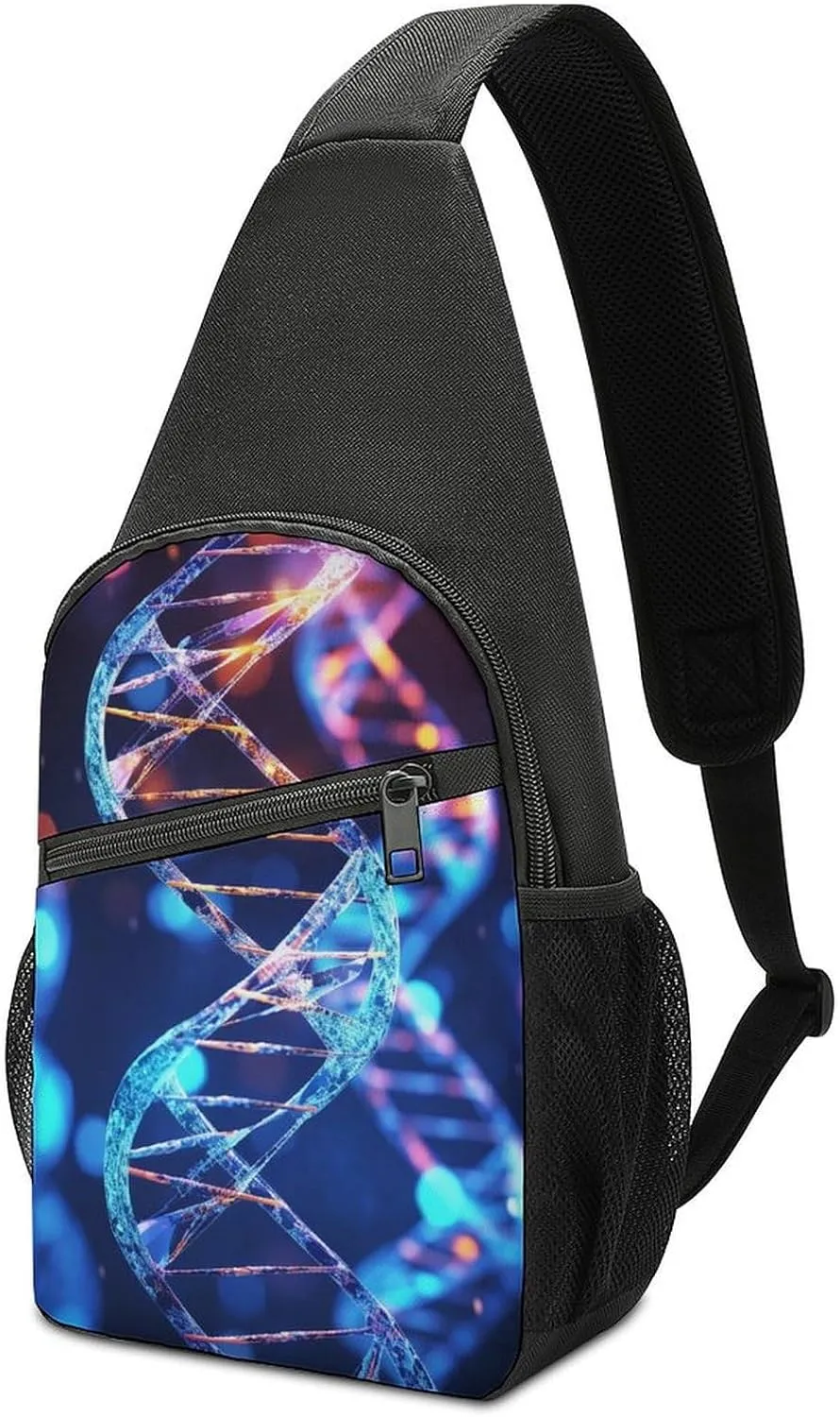 Crossbody Bags for Women Men DNA Genetic Helix Printed Sling Backpack Mini Chest Backpack Lightweight Travel Hiking Daypack Casual Shoulder Daypack