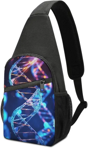 Crossbody Bags for Women Men DNA Genetic Helix Printed Sling Backpack Mini Chest Backpack Lightweight Travel Hiking Daypack Casual Shoulder Daypack