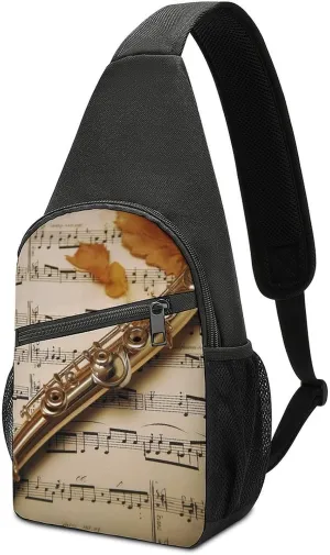 Crossbody Bags for Women Men Flute Music Printed Sling Backpack Mini Chest Backpack Lightweight Travel Hiking Daypack Casual Shoulder Daypack