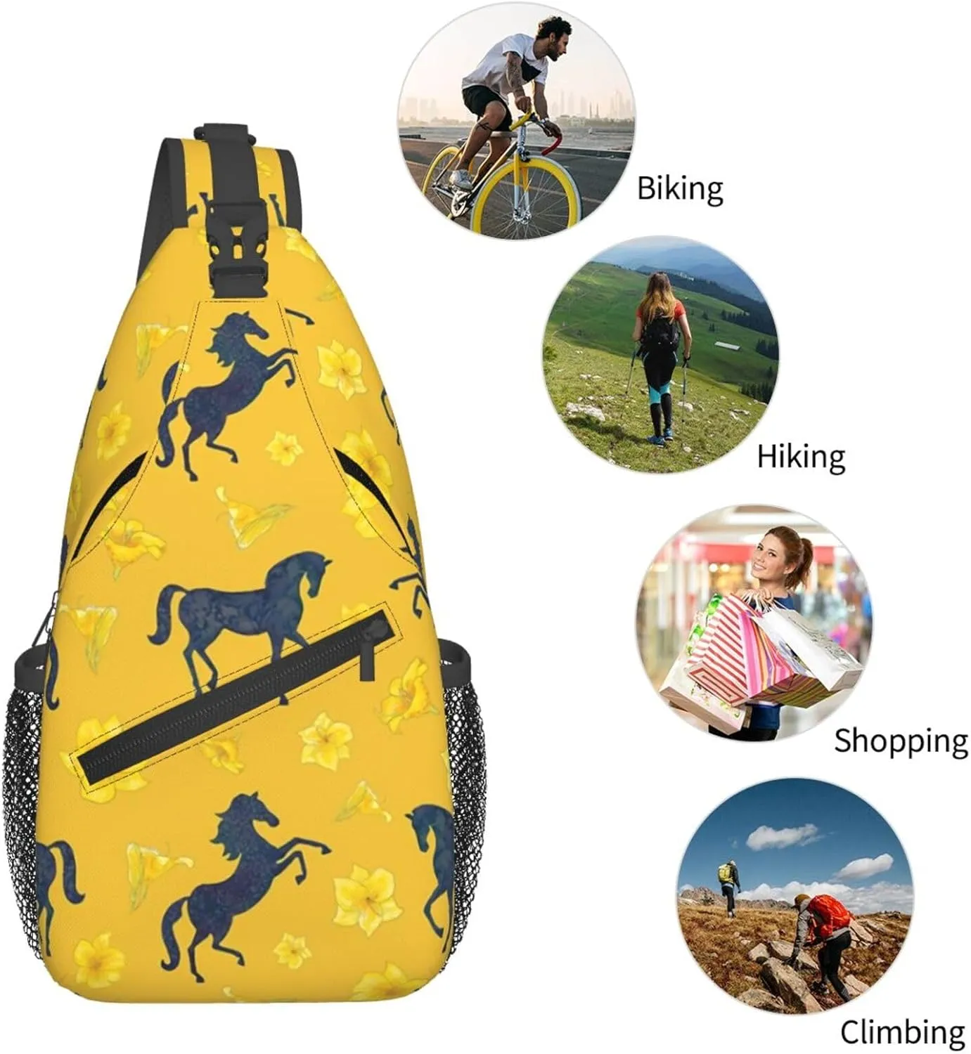 Crossbody Bags For Women Men Horse Race Sling Backpack Chest Shoulder Bag Gym Cycling Travel Hiking Daypack