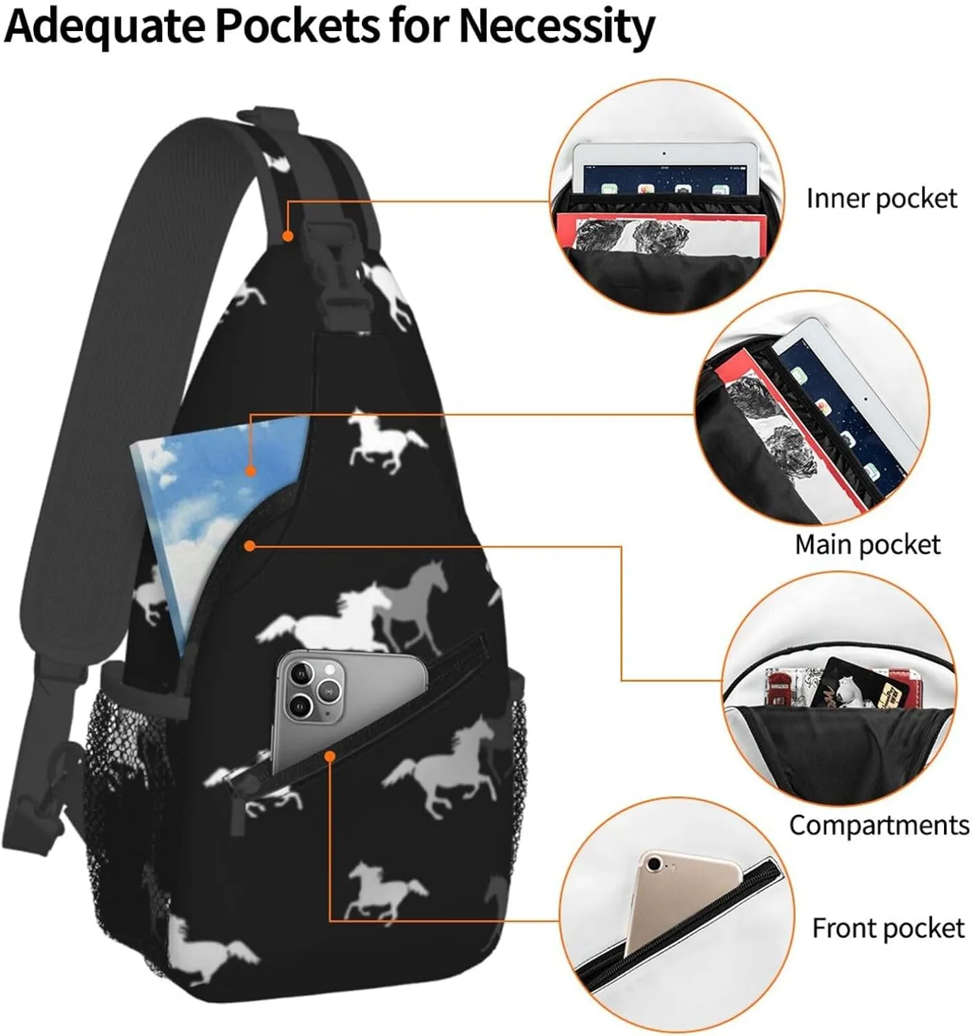 Crossbody Bags For Women Men Horse Race Sling Backpack Chest Shoulder Bag Gym Cycling Travel Hiking Daypack