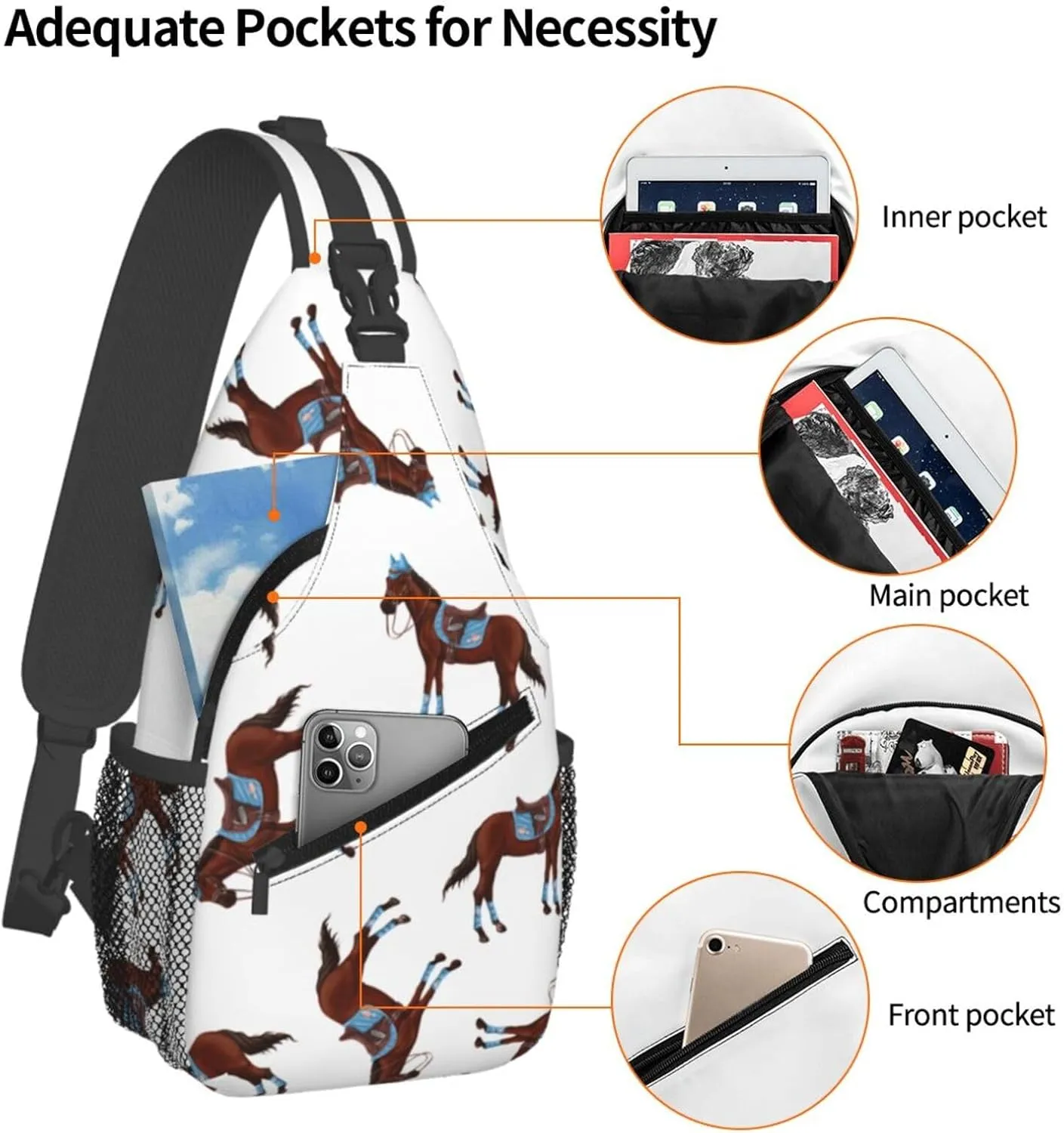 Crossbody Bags For Women Men Horse Race Sling Backpack Chest Shoulder Bag Gym Cycling Travel Hiking Daypack