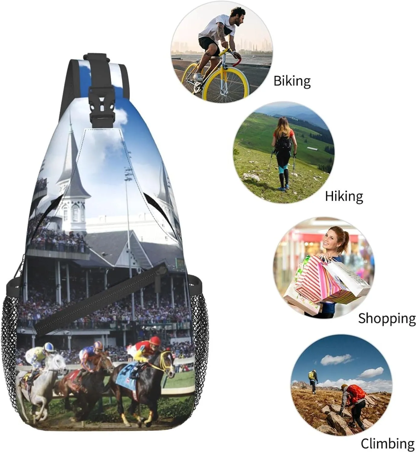 Crossbody Bags For Women Men Horse Race Sling Backpack Chest Shoulder Bag Gym Cycling Travel Hiking Daypack
