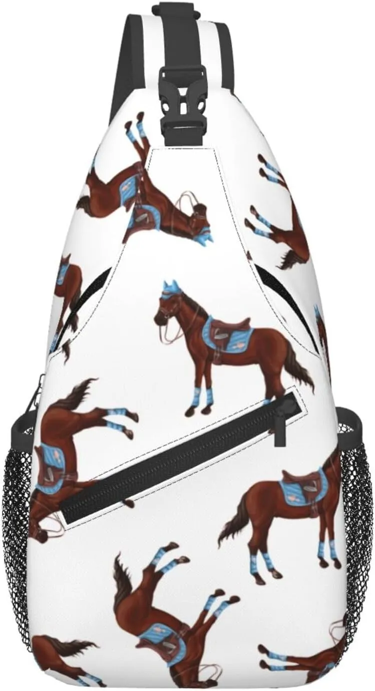 Crossbody Bags For Women Men Horse Race Sling Backpack Chest Shoulder Bag Gym Cycling Travel Hiking Daypack