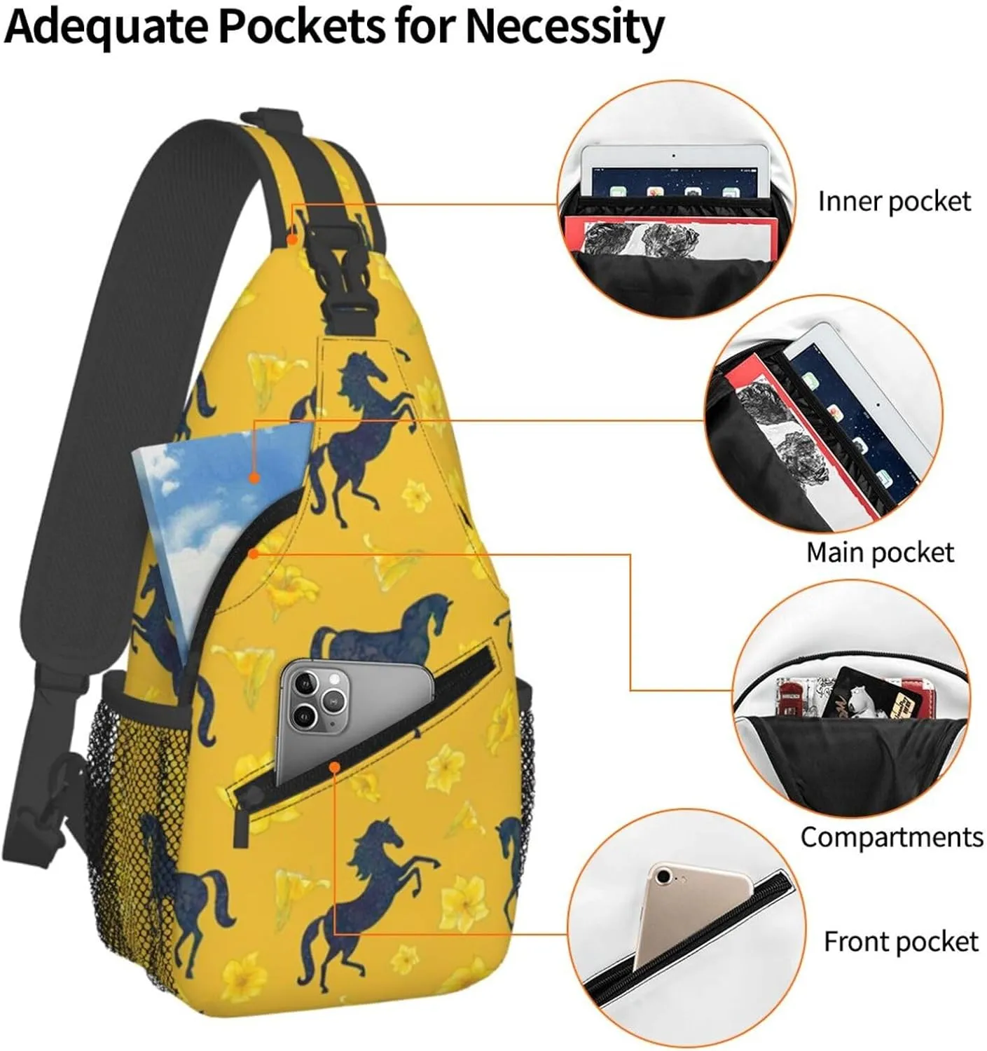 Crossbody Bags For Women Men Horse Race Sling Backpack Chest Shoulder Bag Gym Cycling Travel Hiking Daypack