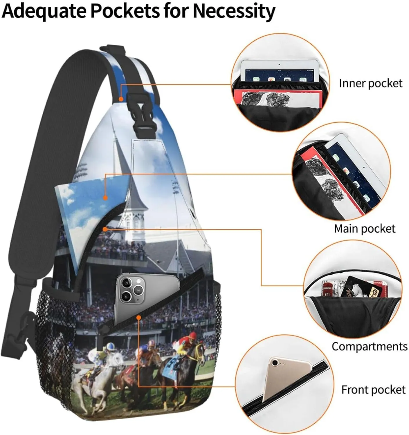 Crossbody Bags For Women Men Horse Race Sling Backpack Chest Shoulder Bag Gym Cycling Travel Hiking Daypack
