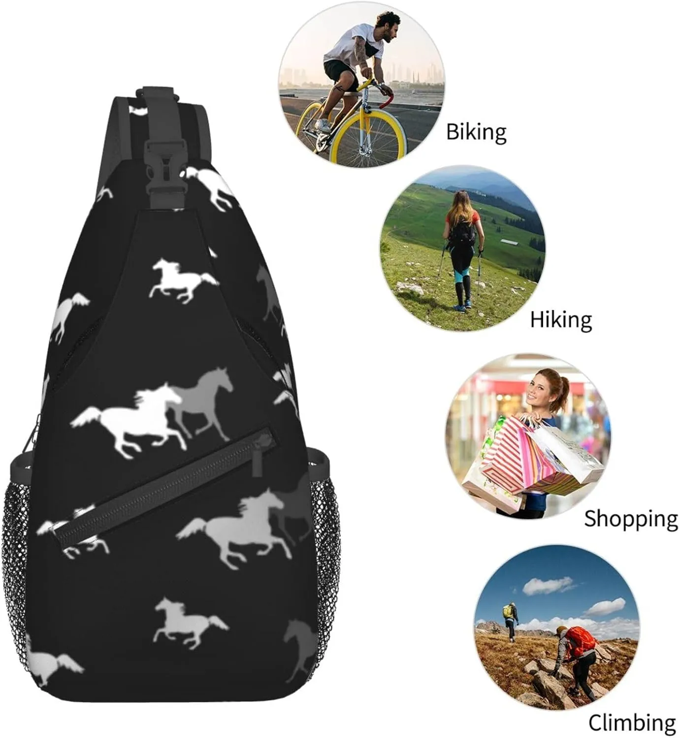 Crossbody Bags For Women Men Horse Race Sling Backpack Chest Shoulder Bag Gym Cycling Travel Hiking Daypack