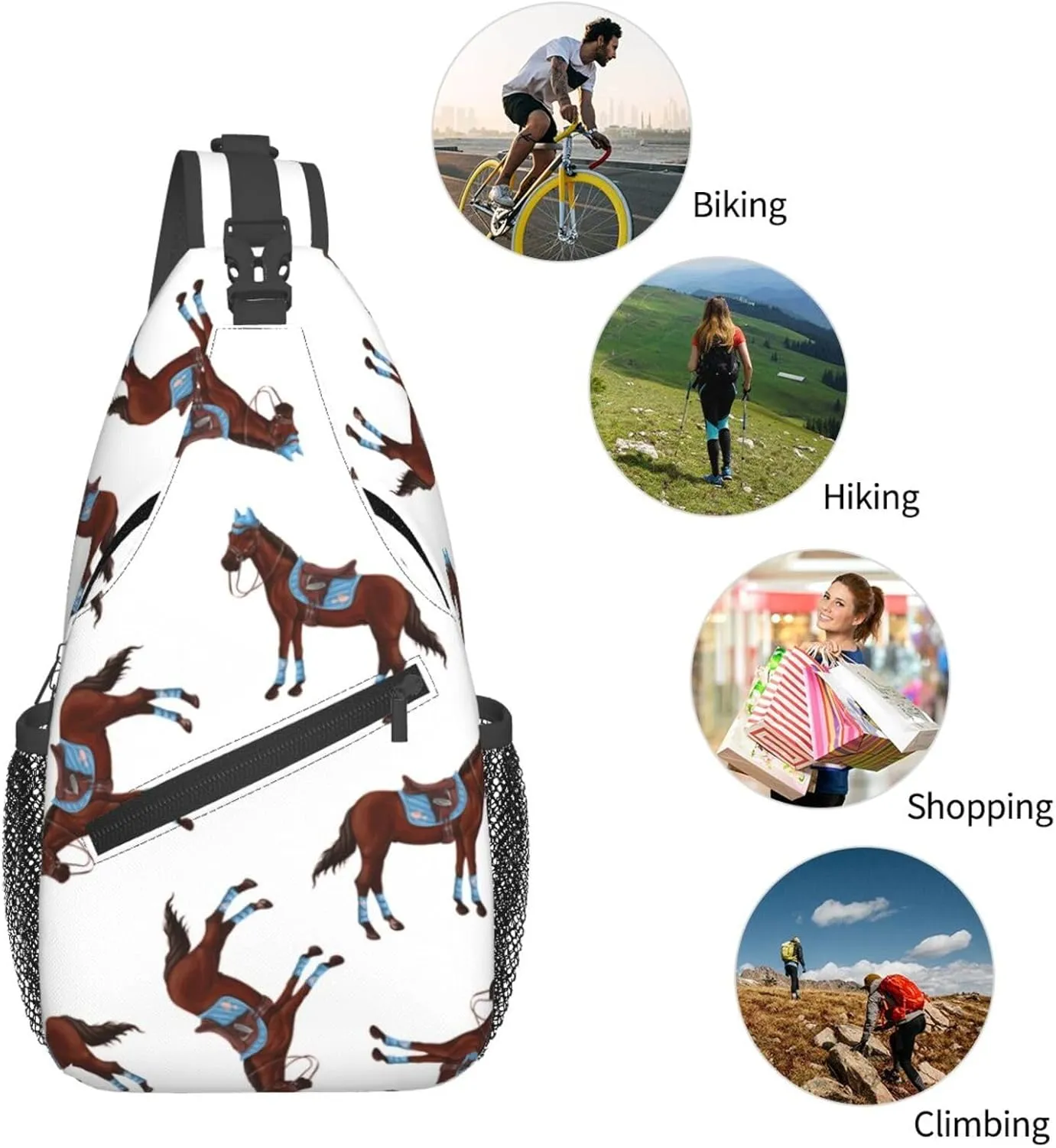 Crossbody Bags For Women Men Horse Race Sling Backpack Chest Shoulder Bag Gym Cycling Travel Hiking Daypack