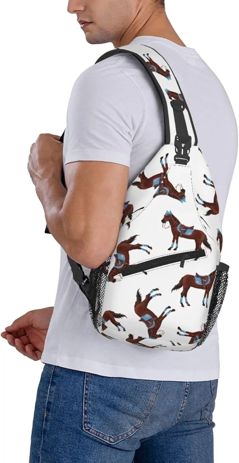 Crossbody Bags For Women Men Horse Race Sling Backpack Chest Shoulder Bag Gym Cycling Travel Hiking Daypack