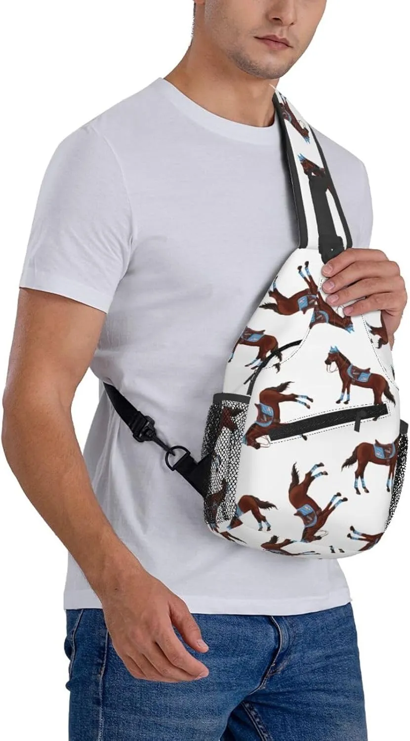 Crossbody Bags For Women Men Horse Race Sling Backpack Chest Shoulder Bag Gym Cycling Travel Hiking Daypack
