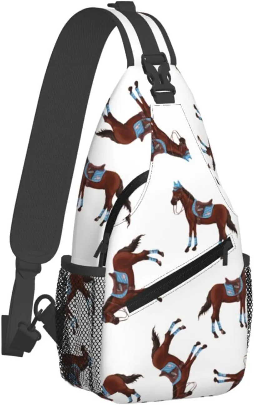 Crossbody Bags For Women Men Horse Race Sling Backpack Chest Shoulder Bag Gym Cycling Travel Hiking Daypack