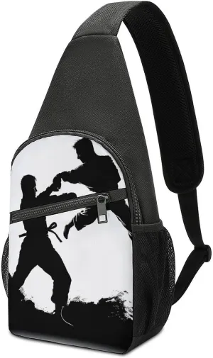 Crossbody Bags for Women Men Kickboxing Printed Sling Backpack Mini Chest Backpack Lightweight Travel Hiking Daypack Casual Shoulder Daypack