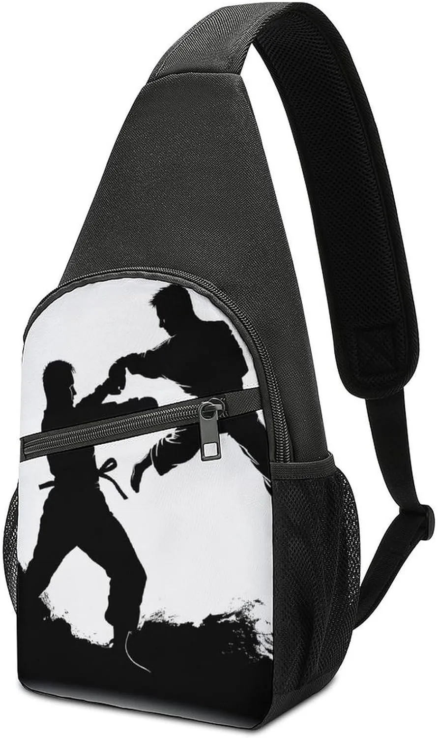 Crossbody Bags for Women Men Kickboxing Printed Sling Backpack Mini Chest Backpack Lightweight Travel Hiking Daypack Casual Shoulder Daypack