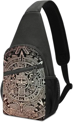 Crossbody Bags for Women Men Mayan Calendar End Of The World Printed Sling Backpack Mini Chest Backpack Lightweight Travel Hiking Daypack Casual Shoulder Daypack