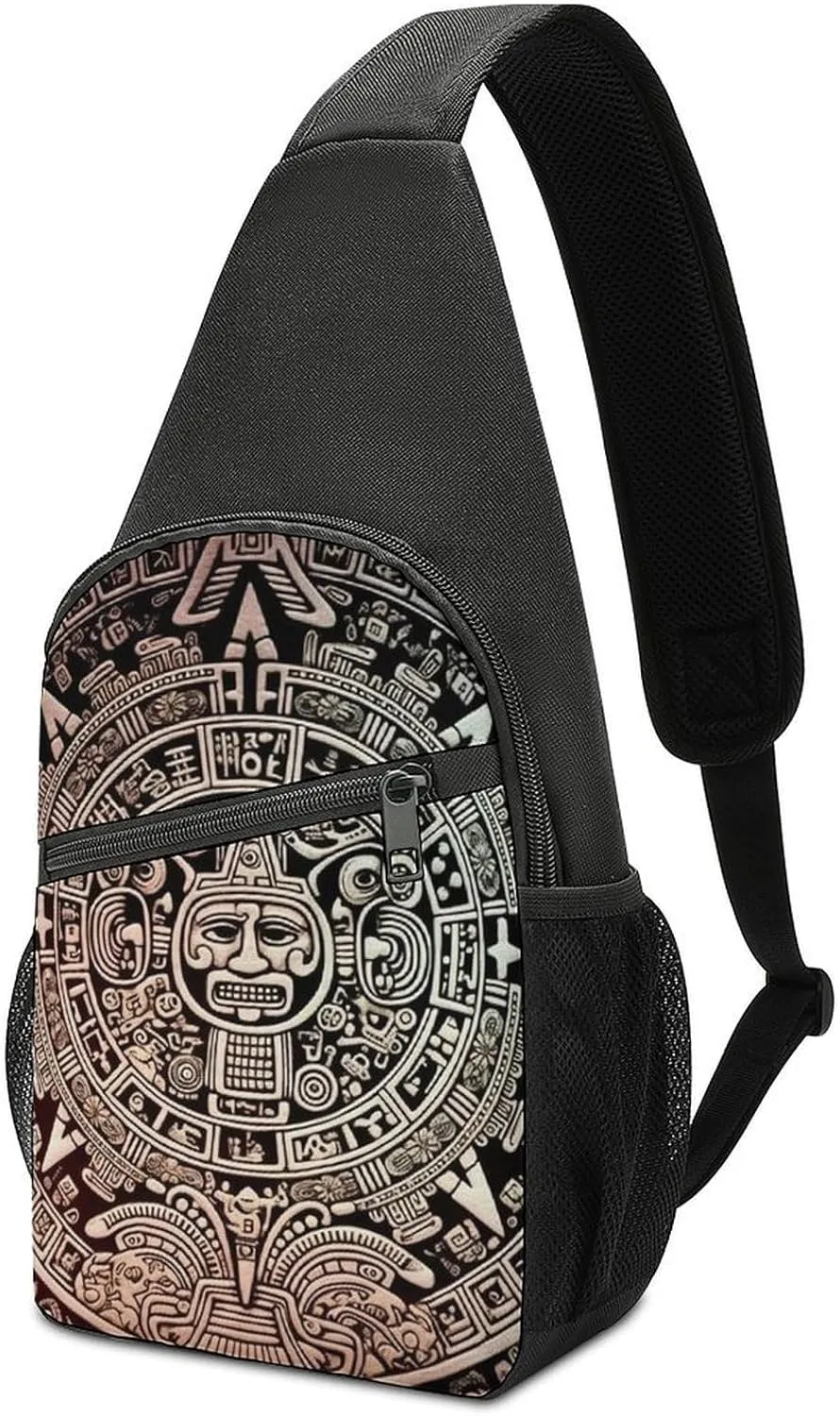Crossbody Bags for Women Men Mayan Calendar End Of The World Printed Sling Backpack Mini Chest Backpack Lightweight Travel Hiking Daypack Casual Shoulder Daypack
