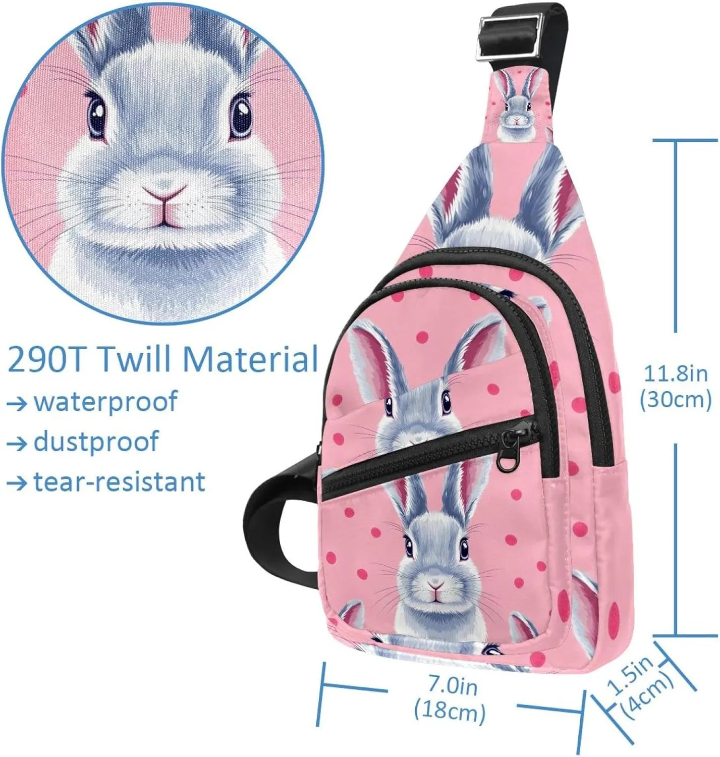 Crossbody Bags for Women Men rabbit head (1) Sling Bag Bakpack Casual Chest Bag with Convertible Shoulder Strap