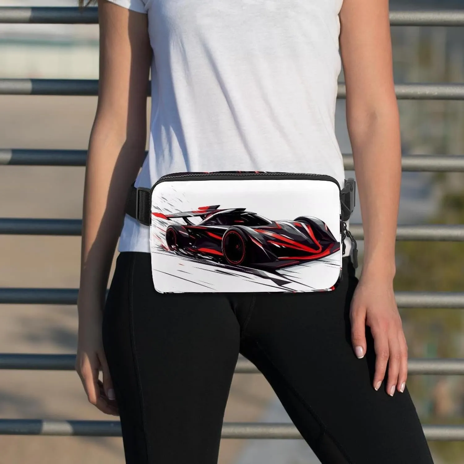 Crossbody Belt Bag for Women Men, Black Race Car Fanny Packs with Zipper Pockets,Waterproof Waist Packs with Adjustable Strap for Workout Running Traveling Hiking