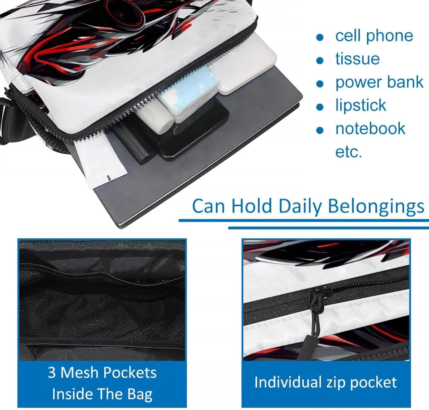 Crossbody Belt Bag for Women Men, Black Race Car Fanny Packs with Zipper Pockets,Waterproof Waist Packs with Adjustable Strap for Workout Running Traveling Hiking