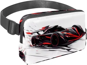 Crossbody Belt Bag for Women Men, Black Race Car Fanny Packs with Zipper Pockets,Waterproof Waist Packs with Adjustable Strap for Workout Running Traveling Hiking