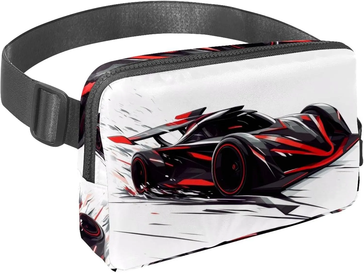 Crossbody Belt Bag for Women Men, Black Race Car Fanny Packs with Zipper Pockets,Waterproof Waist Packs with Adjustable Strap for Workout Running Traveling Hiking