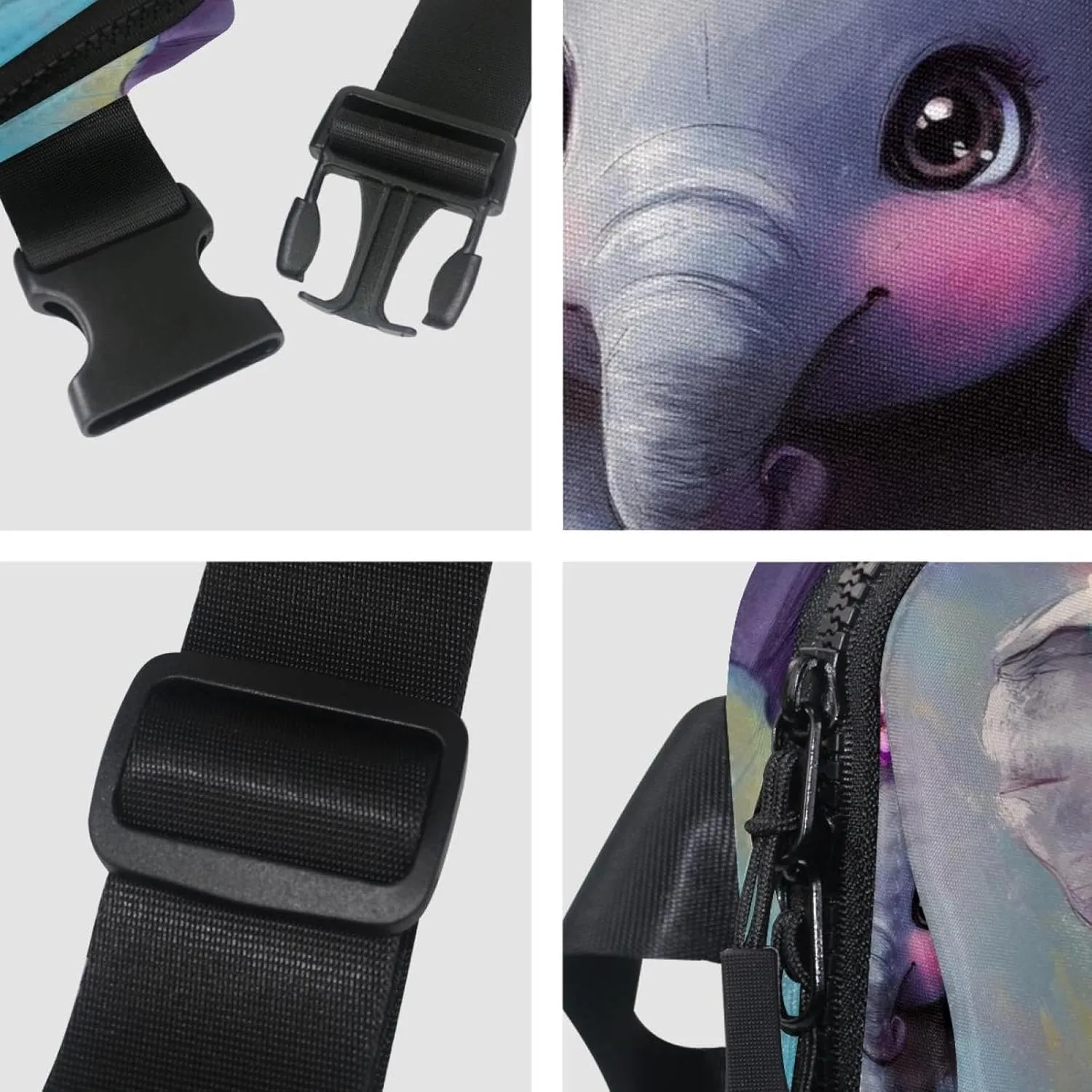 Crossbody Belt Bag for Women Men, Cute Elephant Garland Painting Fanny Packs with Zipper Pockets,Waterproof Waist Packs with Adjustable Strap for Workout Running Traveling Hiking