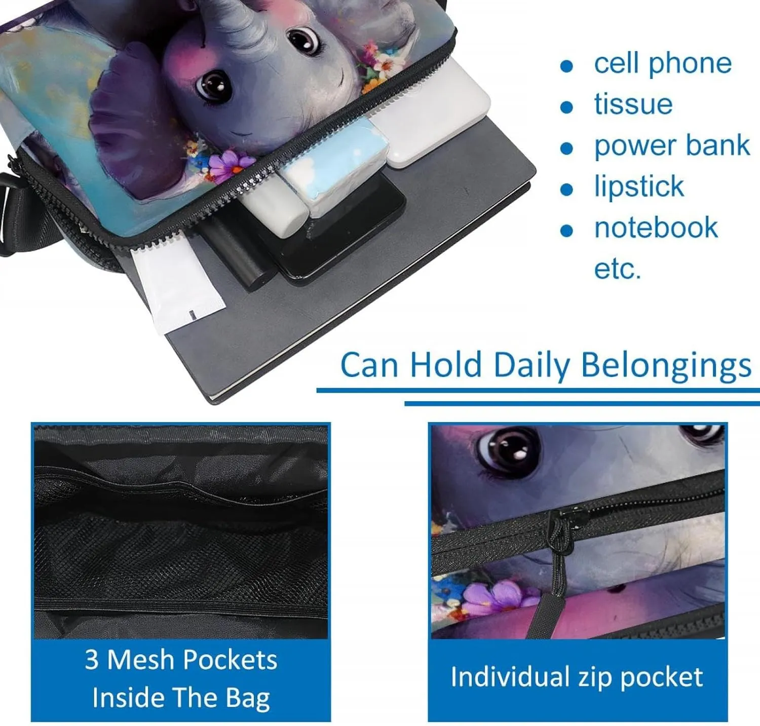 Crossbody Belt Bag for Women Men, Cute Elephant Garland Painting Fanny Packs with Zipper Pockets,Waterproof Waist Packs with Adjustable Strap for Workout Running Traveling Hiking