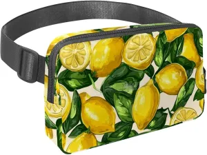 Crossbody Belt Bag for Women Men, Lemon Leaves Pattern Fanny Packs with Zipper Pockets,Waterproof Waist Packs with Adjustable Strap for Workout Running Traveling Hiking