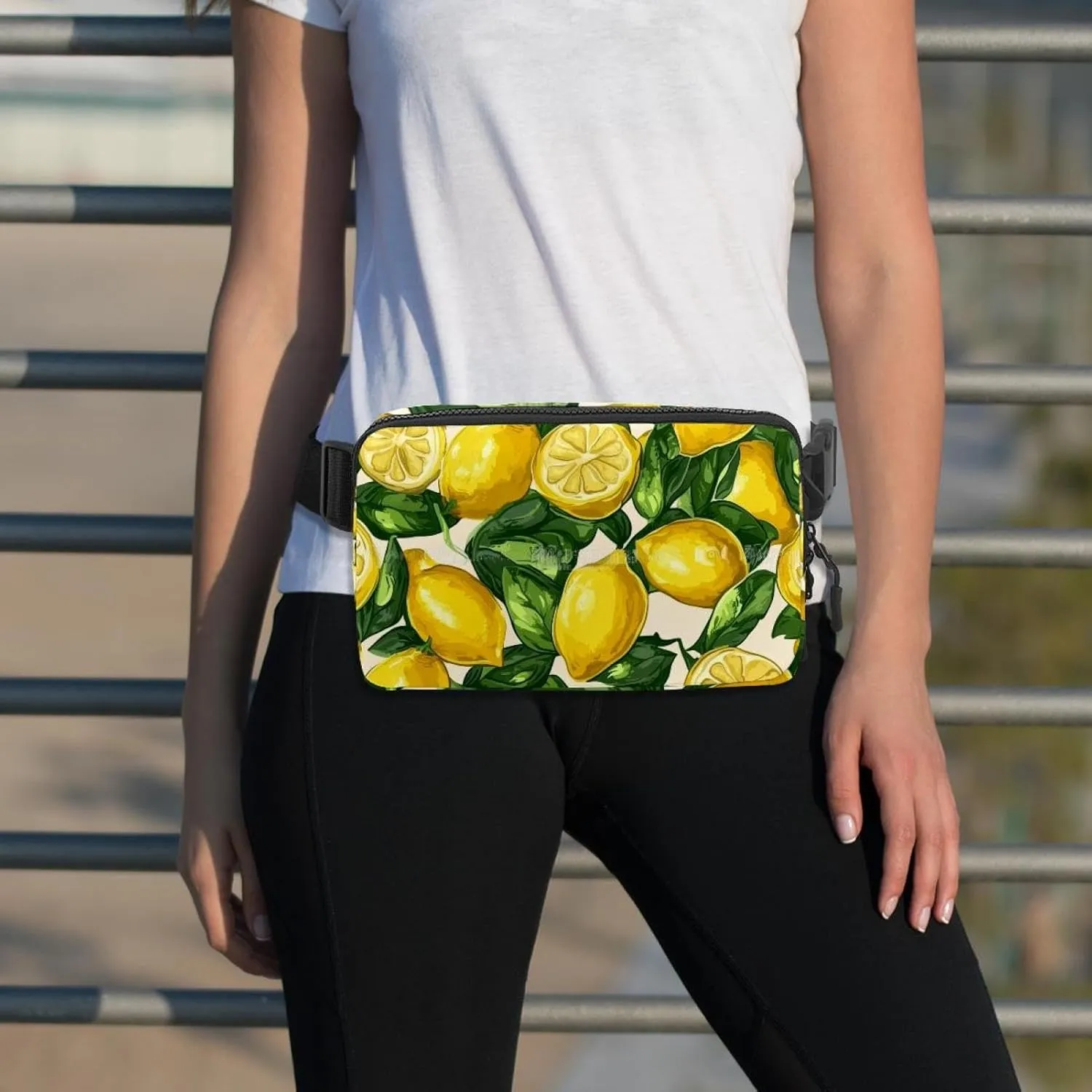 Crossbody Belt Bag for Women Men, Lemon Leaves Pattern Fanny Packs with Zipper Pockets,Waterproof Waist Packs with Adjustable Strap for Workout Running Traveling Hiking