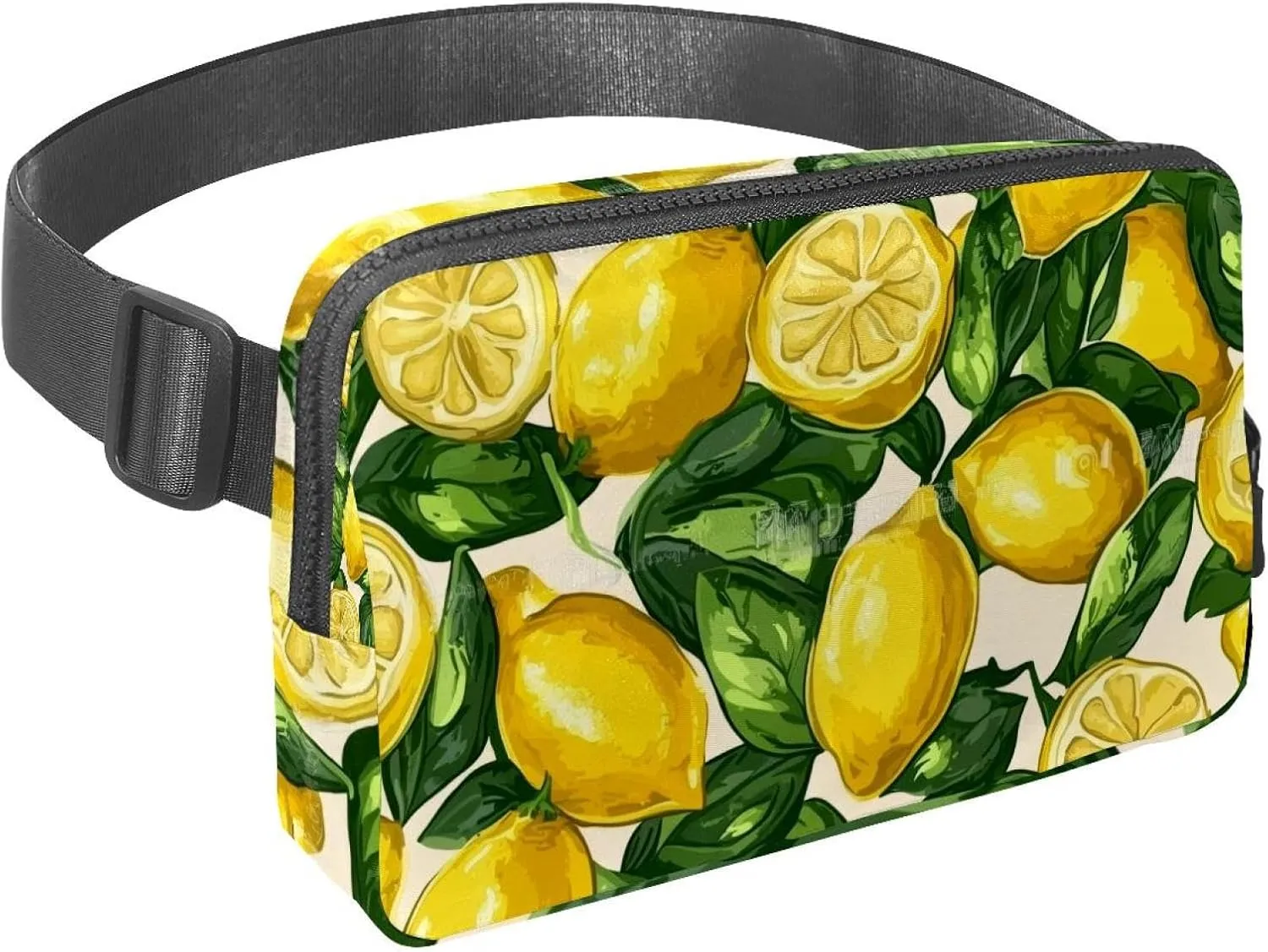 Crossbody Belt Bag for Women Men, Lemon Leaves Pattern Fanny Packs with Zipper Pockets,Waterproof Waist Packs with Adjustable Strap for Workout Running Traveling Hiking