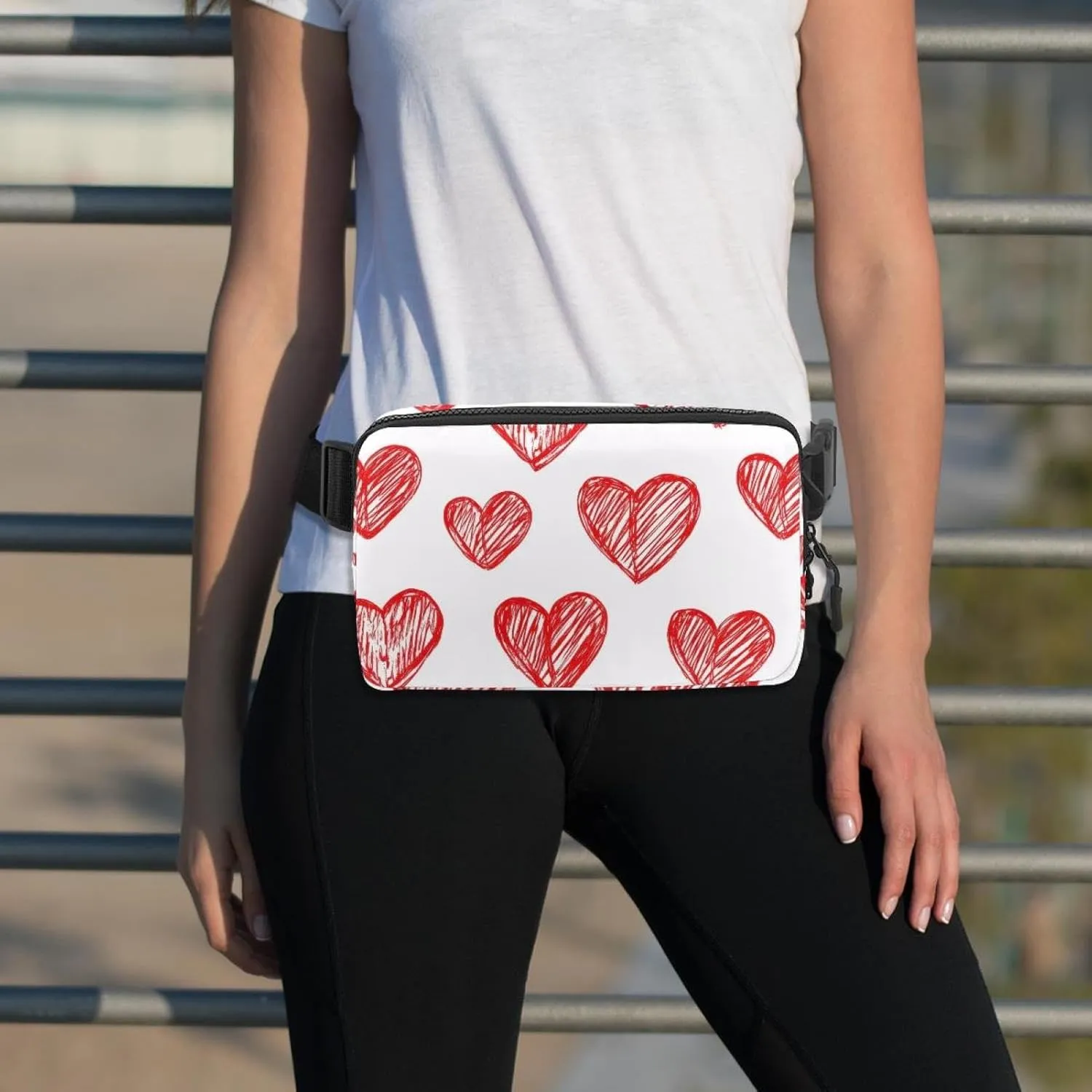 Crossbody Belt Bag for Women Men, Line Red Heart Fanny Packs with Zipper Pockets,Waterproof Waist Packs with Adjustable Strap for Workout Running Traveling Hiking