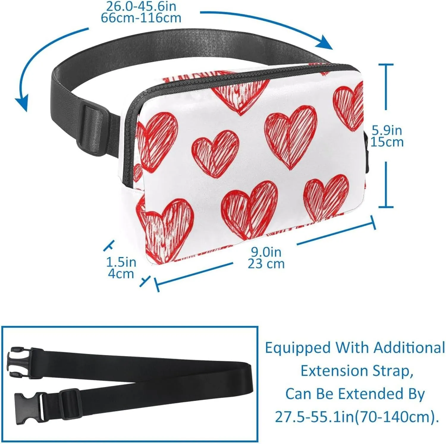 Crossbody Belt Bag for Women Men, Line Red Heart Fanny Packs with Zipper Pockets,Waterproof Waist Packs with Adjustable Strap for Workout Running Traveling Hiking