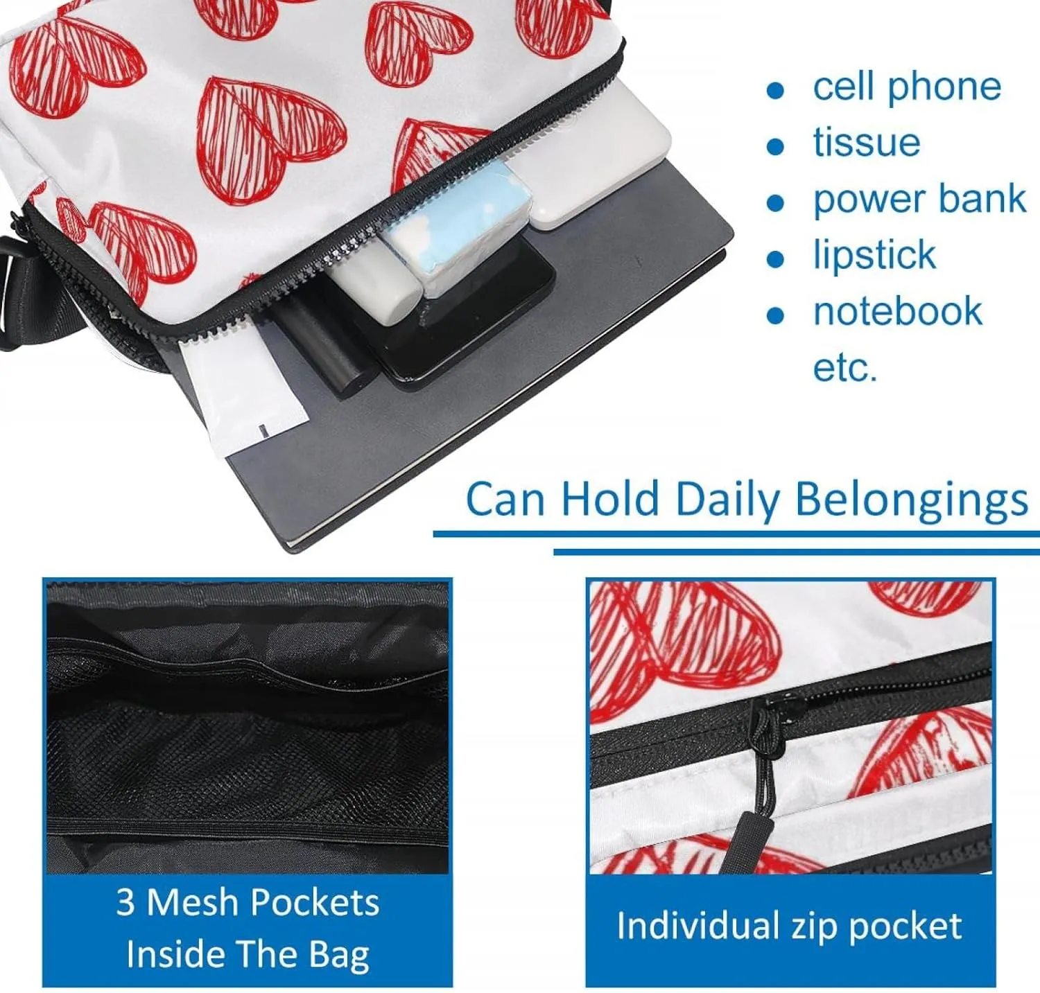 Crossbody Belt Bag for Women Men, Line Red Heart Fanny Packs with Zipper Pockets,Waterproof Waist Packs with Adjustable Strap for Workout Running Traveling Hiking
